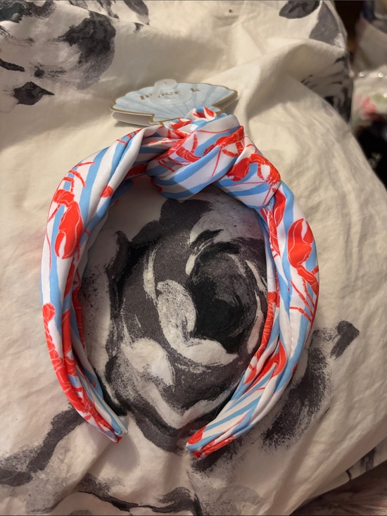 Piper K Accessories - Piper K Knot Headband in Light Blue and Red - Nautical Crab Print